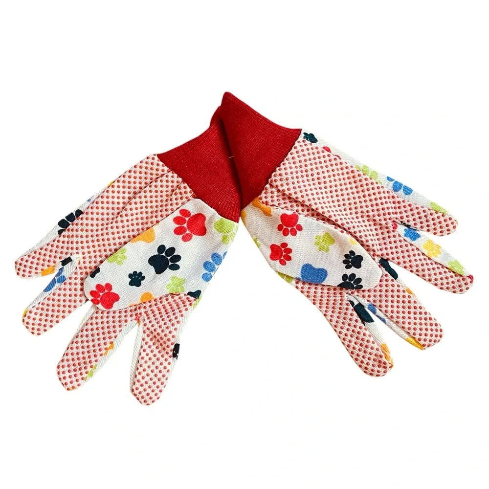 Women's Garden Work Gloves Textured Palms Paw Print Pattern